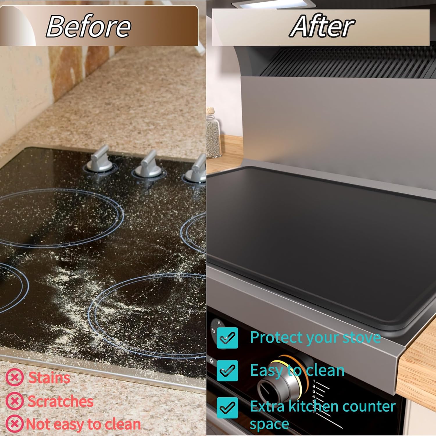 Electric Stove Top Cover Silicone - Upgraded 30" x 21" Glass Stovetop Countertop Protector Mat - Oven Induction Cooktop Guards Mat Extra Space for Kitchen RV XXL - Image 5