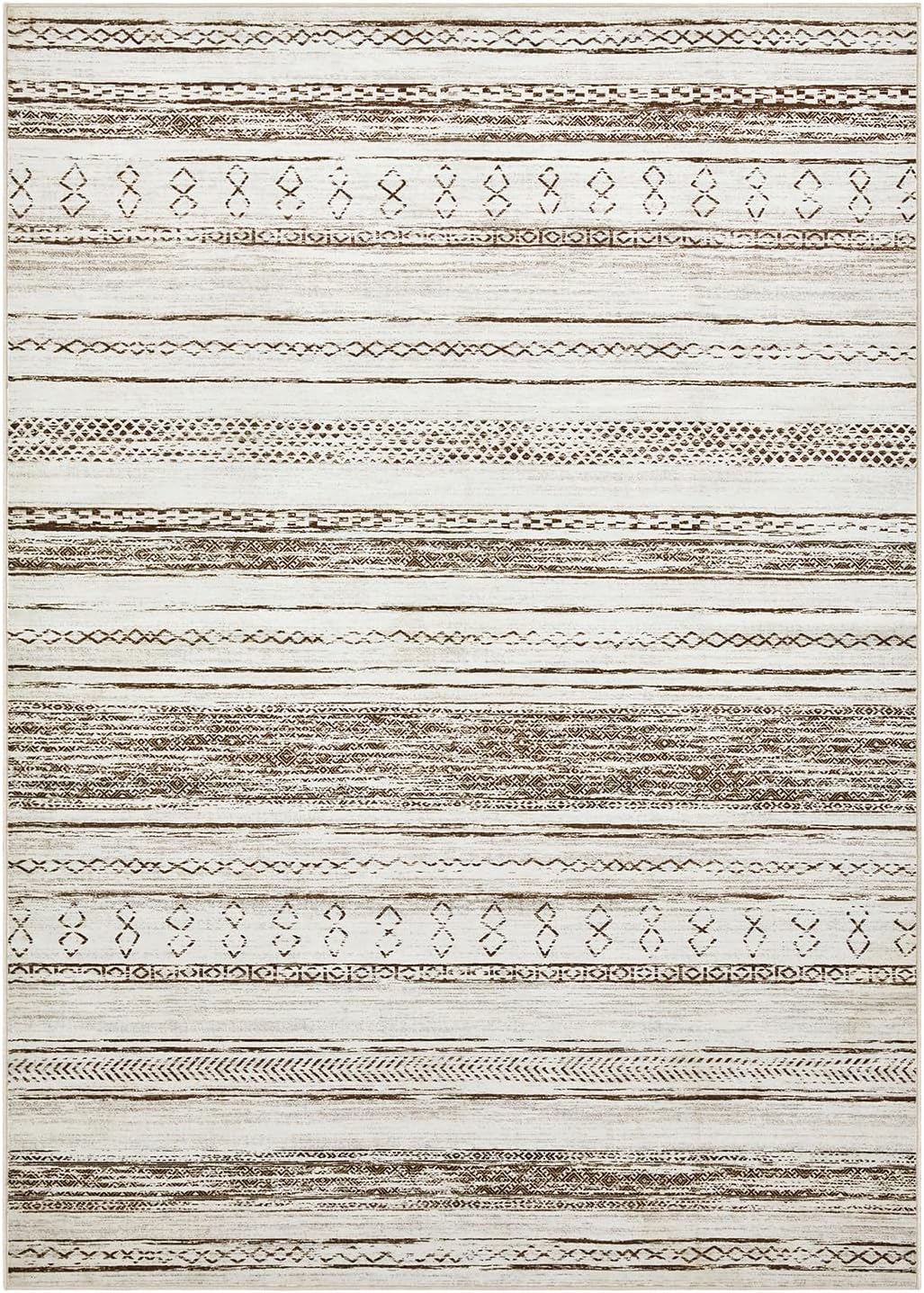 Tortania Area Rug Living Room Rugs - 5x7 Washable Large Soft Neutral Boho Moroccan Bohemian Farmhouse Rug Indoor Floor Carpet for Bedroom Under Dining Table Home Office Decor - Cream Brown - Image 8