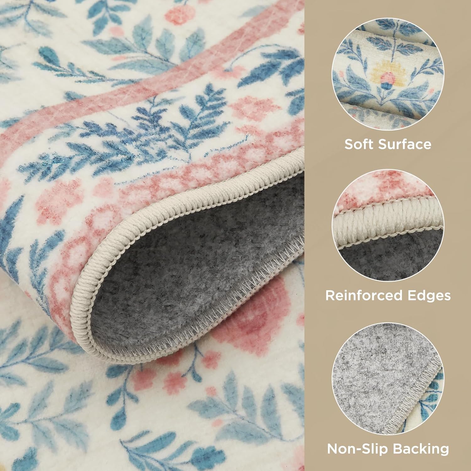 Joydeco Light Pink Washable Area Rugs 8x10 Bedroom Girls Kids Nursery, Boho Floral Large 8 x 10 Area Rugs for Living Room, Non Slip Soft Indoor Floor Carpet for Playroom Dorm Classroom - Image 5