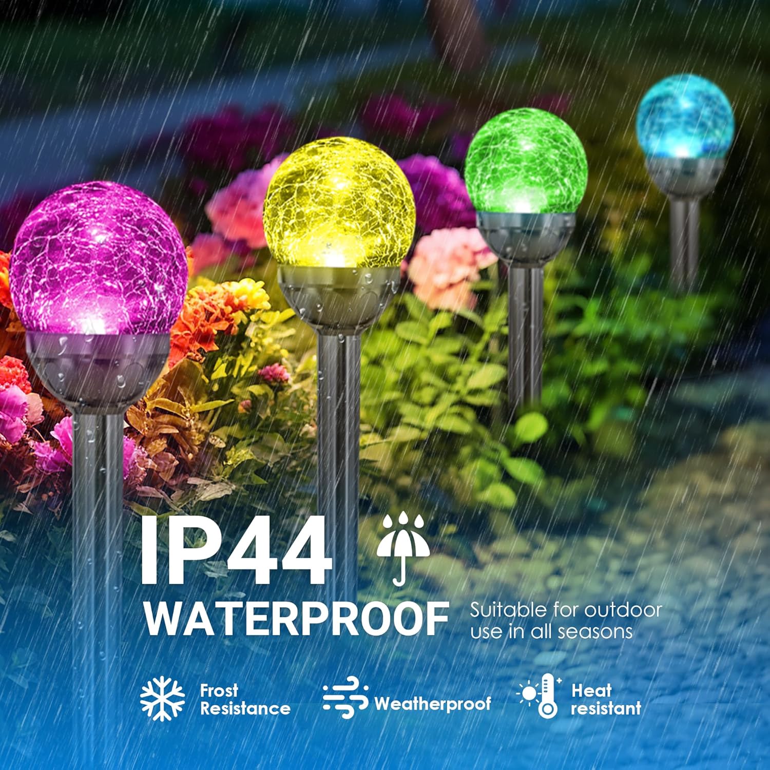 SOLPEX Solar Garden Lights Outdoor, 3 Pack Multi-Color Changing&White 2 Modes Solar Powered Glass Ball Garden Lights Waterproof for Patio Decoration - Image 6