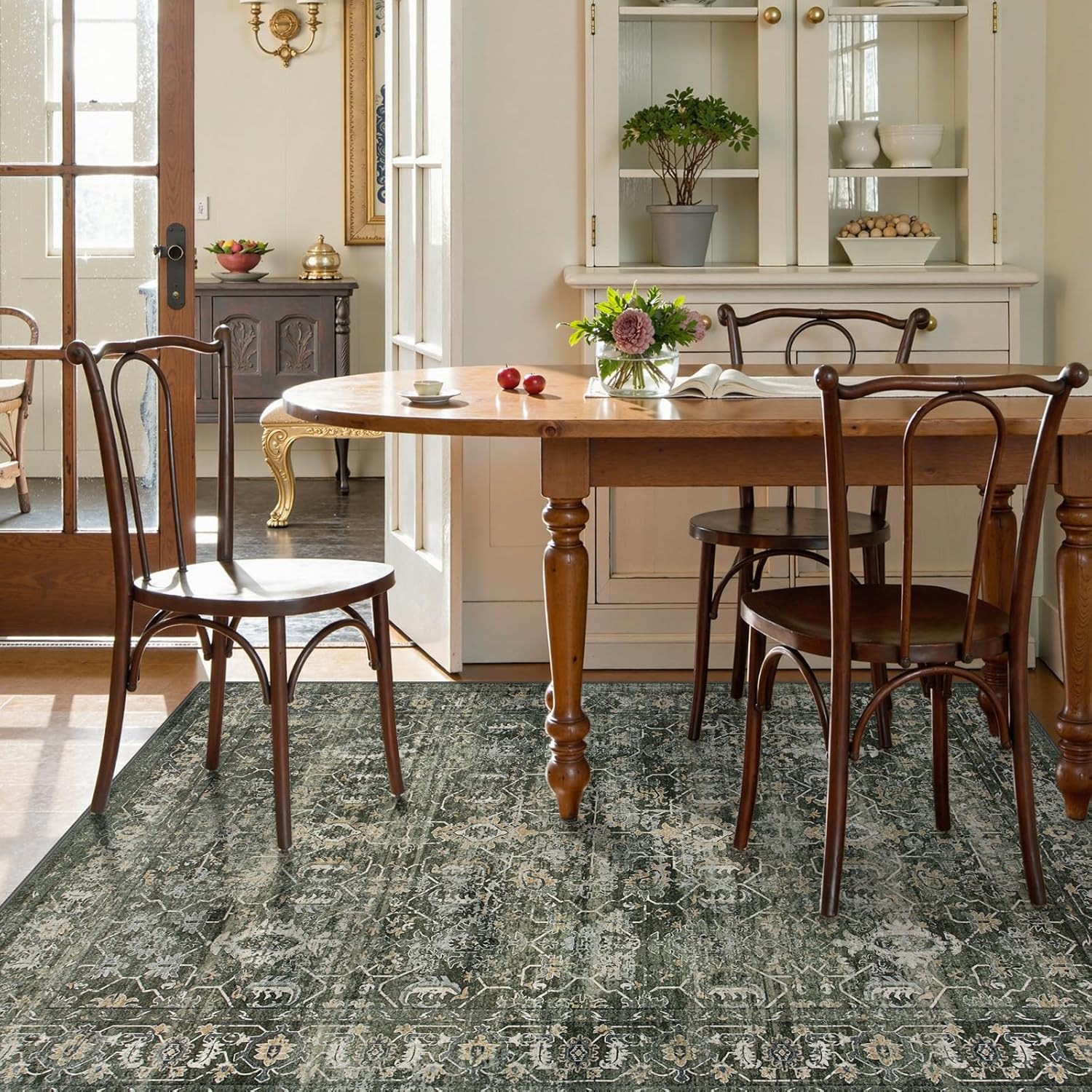 Lahome Washable Area Rugs 5x7 Green Rugs for Living Room,Boho Rug for Bedroom,Dining Room Carpet for Under Table, Distressed Non Slip Low Pile Carpet for Indoor Home Office Nursery(5'x7',Green) - Image 3