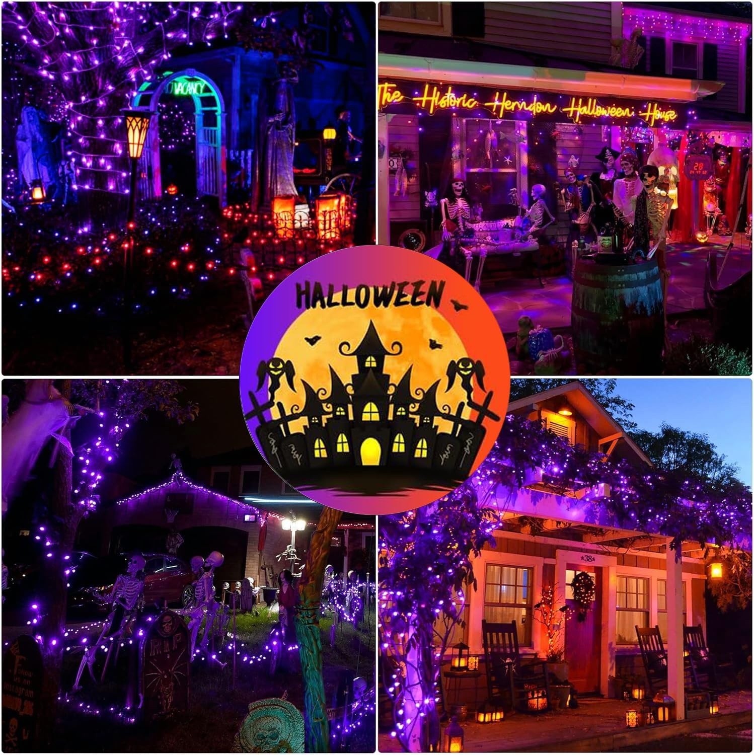 Halloween String Lights Plug in,33FT 100 LED String Lights with 8 Modes & Timer, Halloween Decorations for Party Carnival Supplies, Outdoor Indoor Yard Garden Decor, Purple & Orange - Image 5