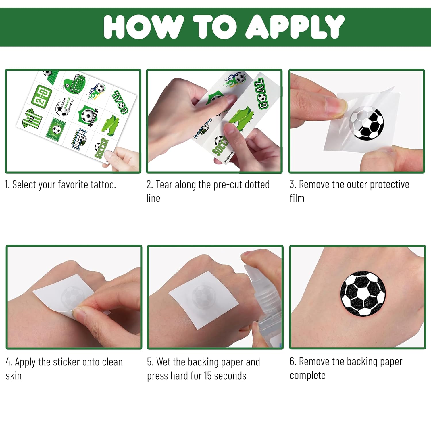 96 PCS Soccer Ball Pre-Cut Temporary Tattoos Themed Birthday Party Decorations Favors Supplies Decor Europa World Cup Football Sports Player Tattoo Stickers Gifts For Game Boys Girls Class (Normal) - Image 5