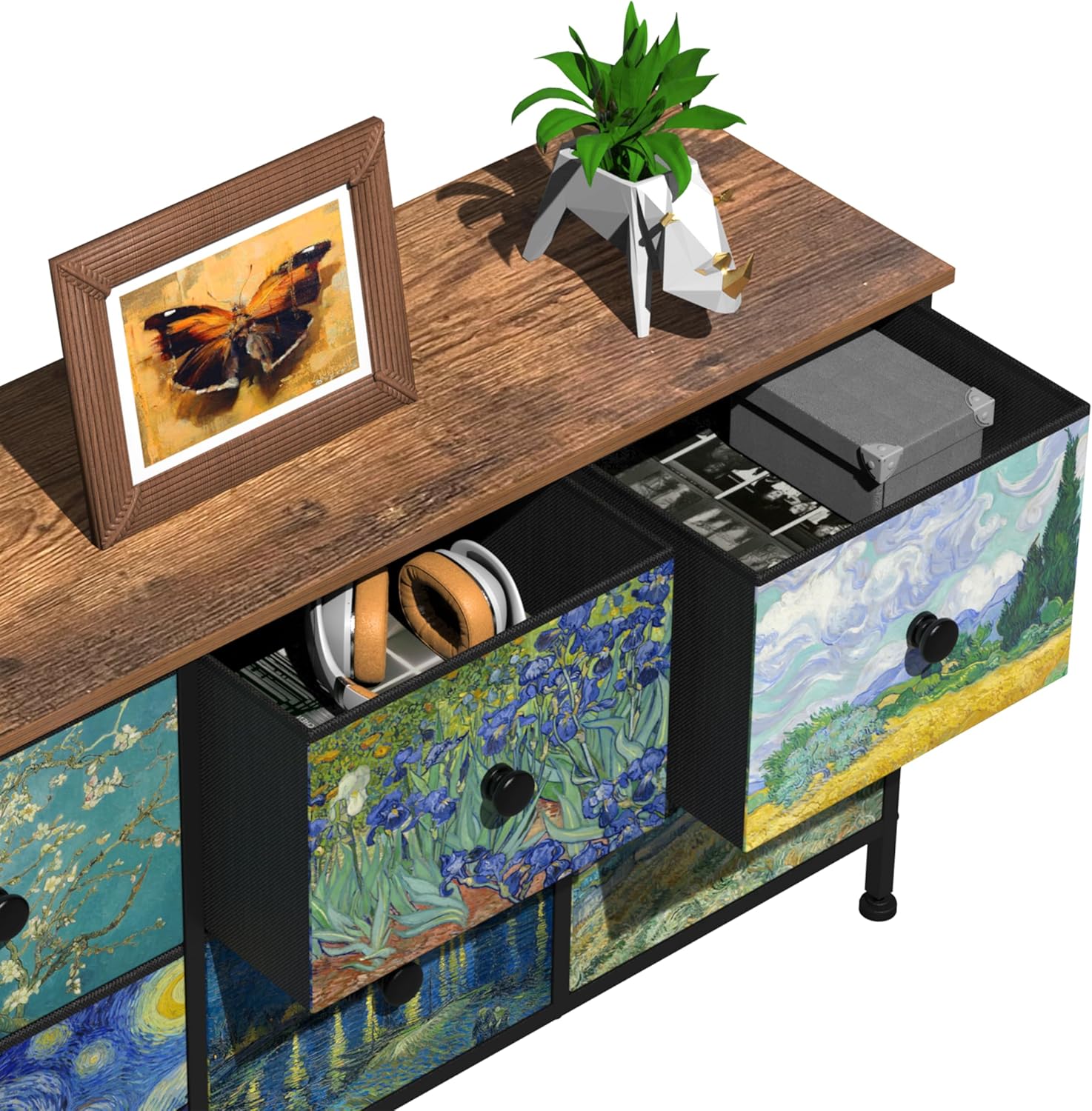 EXOTICA 6 Drawer Dresser for Bedroom Van Gogh Chest of Drawers Wide TV Stands Fabric Storage Drawer Unit for Living Room Entryway Closet Sturdy Steel Frame Wood Top - Image 9