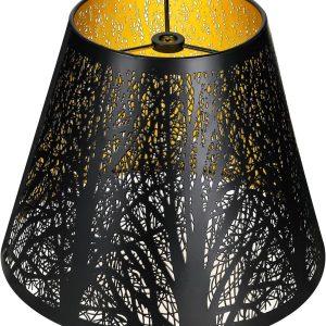 Metal Small Lamp Shade Etched Forest 5" Top X 9" Bottom X 7" High, ALUCSET Small Lampshade, Table Lamps Replacement Shade, Spider Fitter Black Outside Gold Inside Metal Etched Lampshade