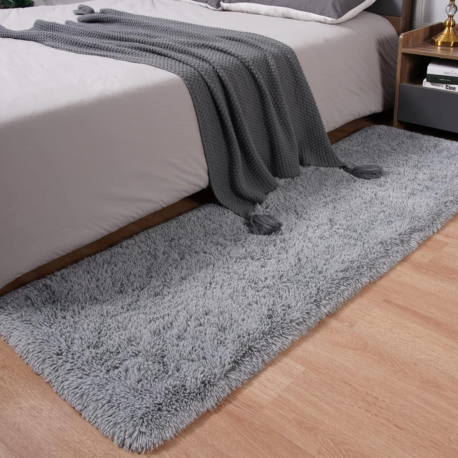 Rugs for Bedroom Long Plush 2x6 Feet Runner Rug for Living Room Ultra Soft Shaggy Carpet for Christmas Home Decor Fluffy Mat Faux Fur Rug for Bedside Nursery Kids Room College Drom, Grey - Image 4