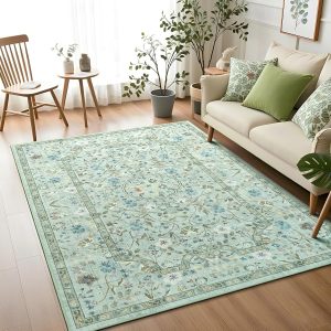 Vasofe 3x5 Area Rug for Bedroom, Washable Rugs for Living Room, Laundry, Kitchen, Vintage Floral Indoor Non Slip Carpet Farmhouse Green Throw Carpets Soft Low Pile Mat for Dorm Bedside Entryway Office