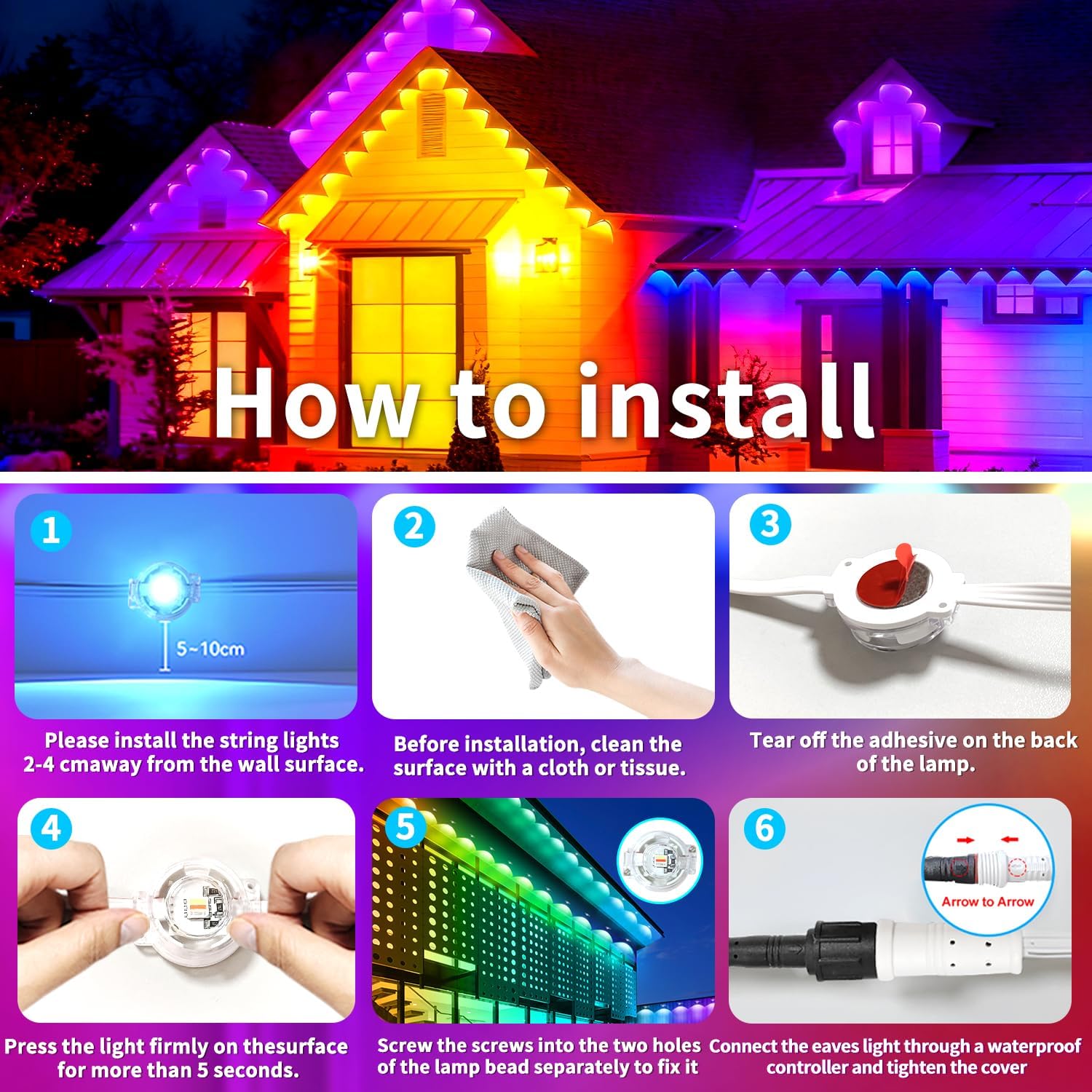 100FT Permanent Outdoor Lights - Waterproof Smart LED RGB Eaves Lights with App/Remote Control, Music Sync & DIY Scenes, Perfect for Christmas, Halloween, Parties & Daily Decor, Ideal for House Roof - Image 7