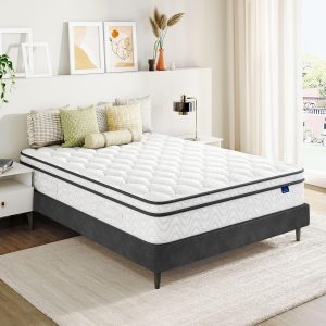 Vesgantti Queen Mattress 12 Inch, Fiberglass-Free | Cool Sleep Hybrid Mattress in a Box - Memory Foam & Pocket Springs, Ergonomic Design, Pressure Relief, Medium Firm Feel, 60"×80"×12"