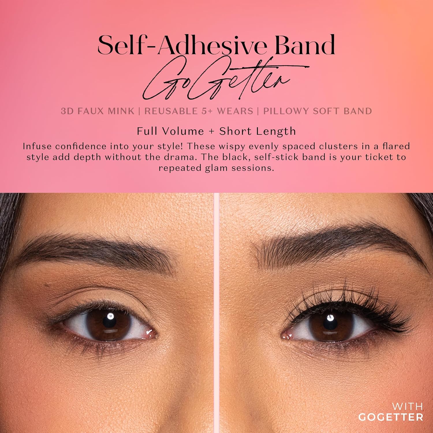 Lilly Lashes 3D Self Adhesive Eyelashes, No Lash Glue Needed, Body Heat Activated Press on Lashes, Reusable Self Adhesive Eyelashes Up to 5x, Easy to Apply & Remove (GoGetter) - Image 2