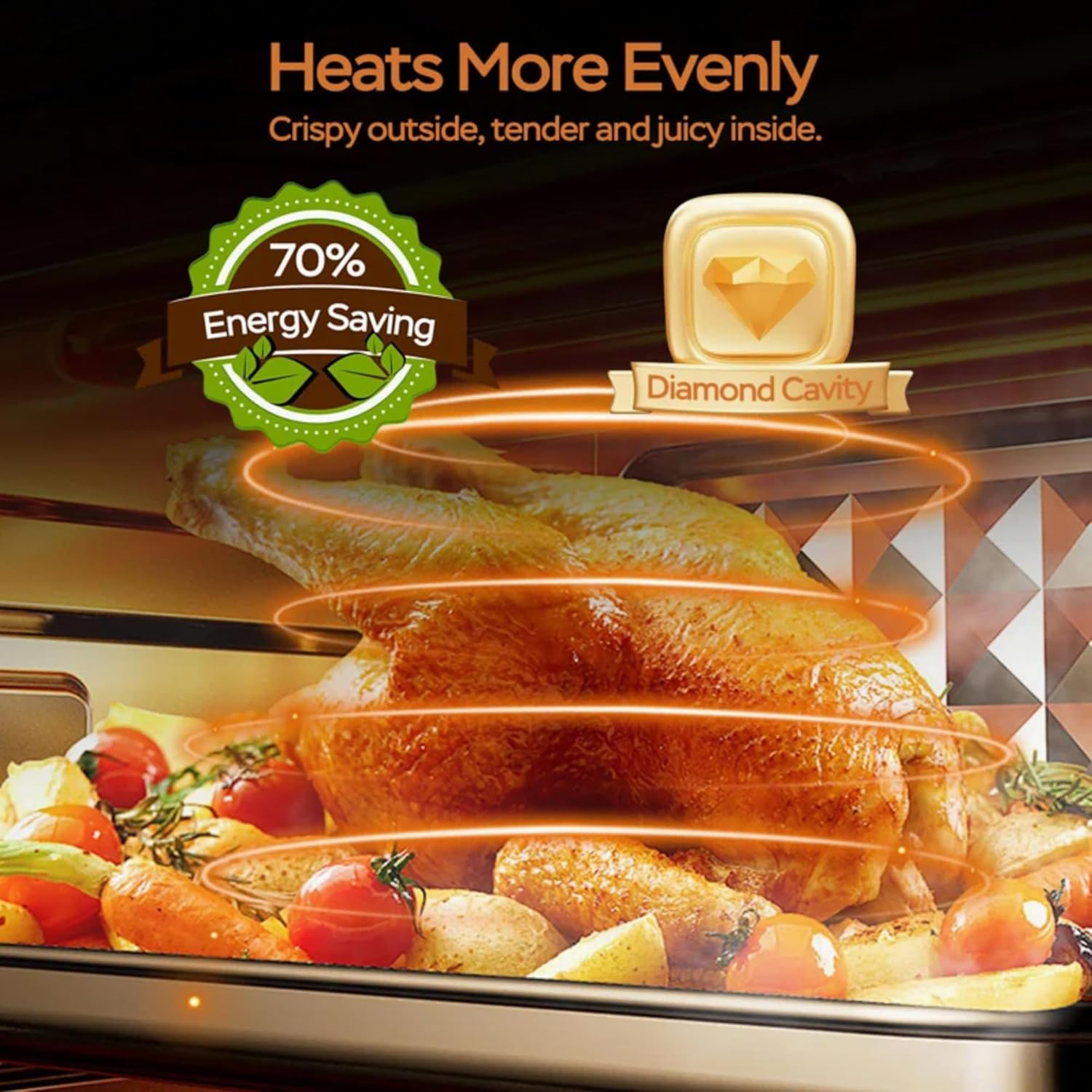 PlumChef 13 Quart 4 Slices Air Fryer Convection Toaster Oven, 1500W, Multifunction Oven with Reference Menus on Panel, Time and Temperature Controls,Stainless Steel - Image 6