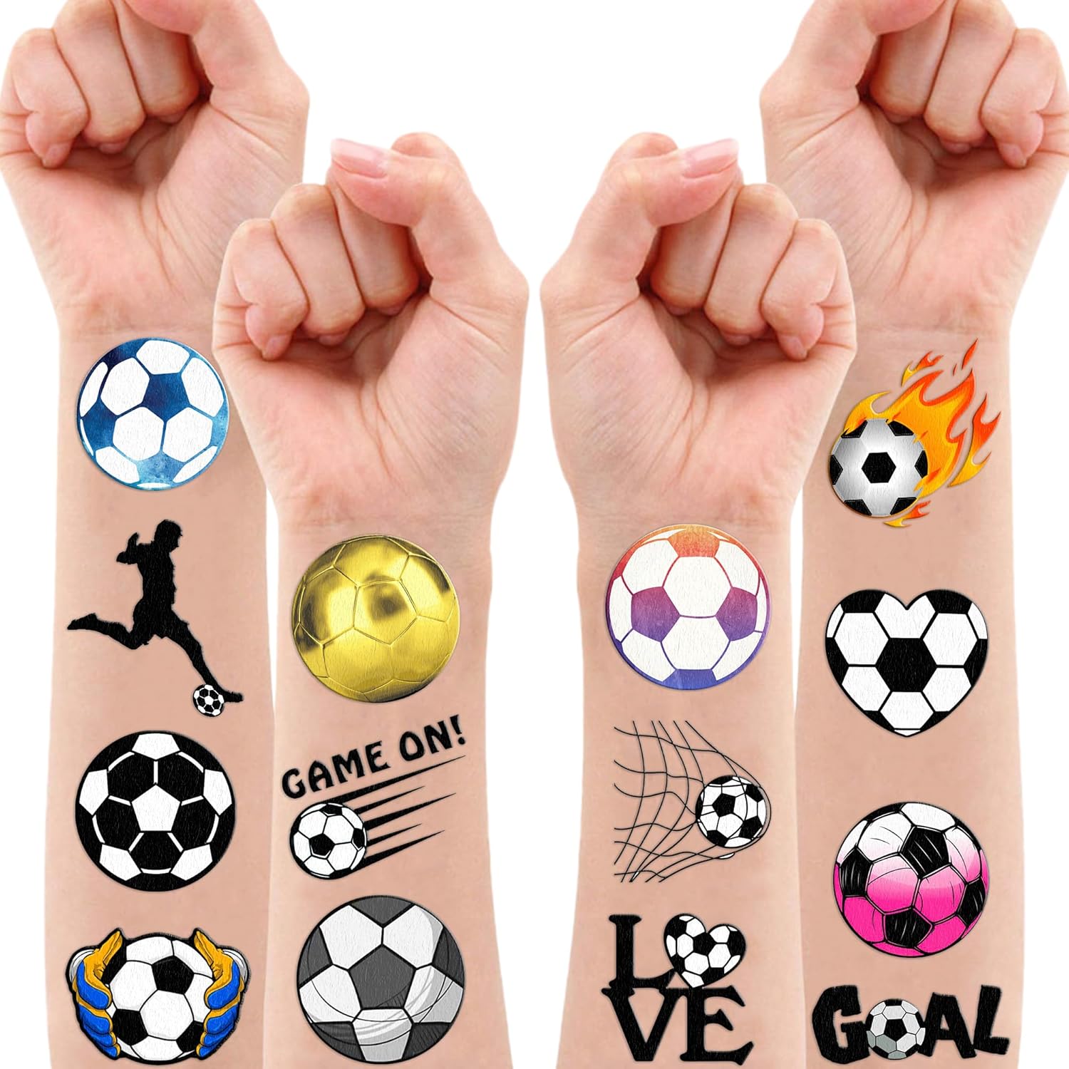 96 PCS Soccer Ball Pre-Cut Temporary Tattoos Themed Birthday Party Decorations Favors Supplies Decor Europa World Cup Football Sports Player Tattoo Stickers Gifts For Game Boys Girls Class (Normal) - Image 6