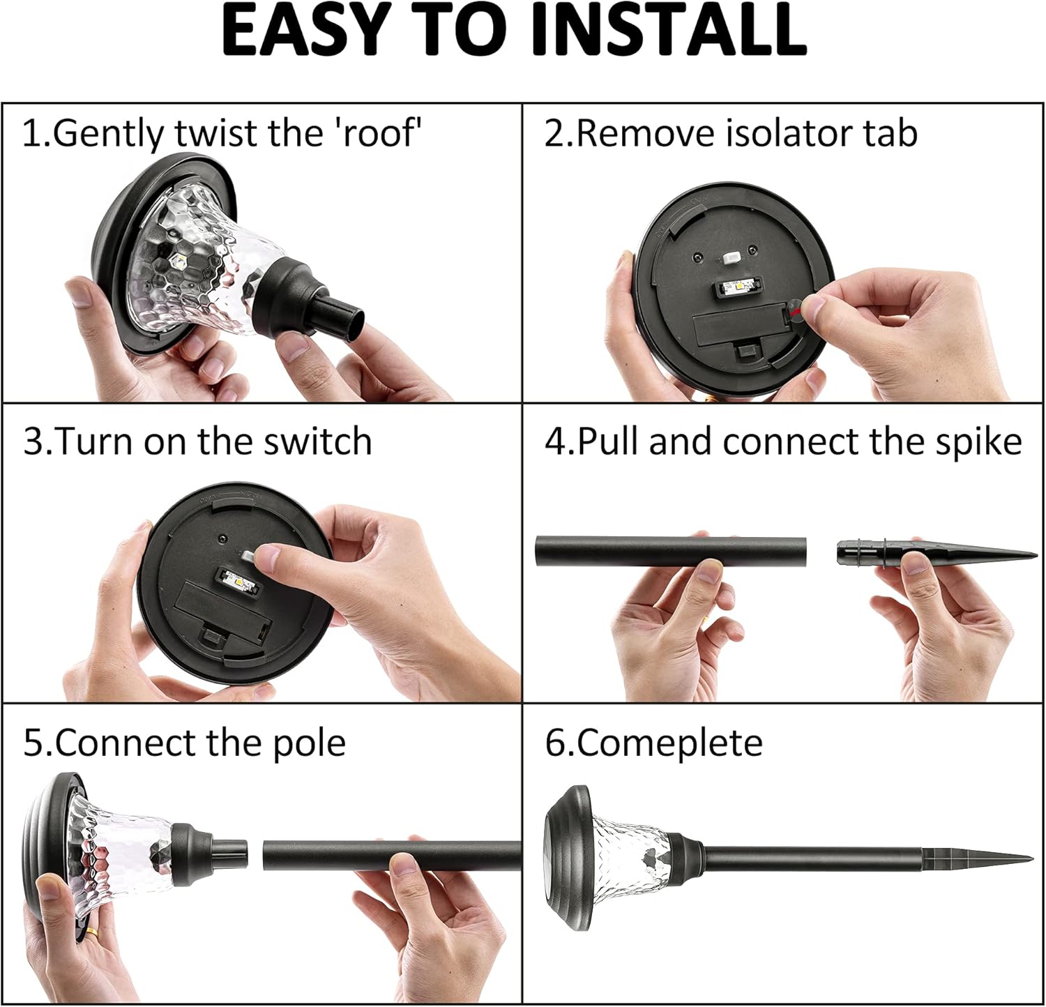 GIGALUMI 8 Pack Solar Pathway Lights, Solar Garden Lights Outdoor Warm White, Waterproof Led Path Lights for Yard, Patio, Landscape, Walkway (Black) - Image 5