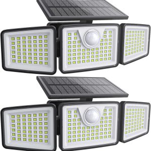 2500LM Solar Lights Outdoor with Motion Sensor,3 Head 270° Wide Angle Street Area Lights,IP65 Waterproof Security Lighting with 3 Modes(Remote,2 Pcs)