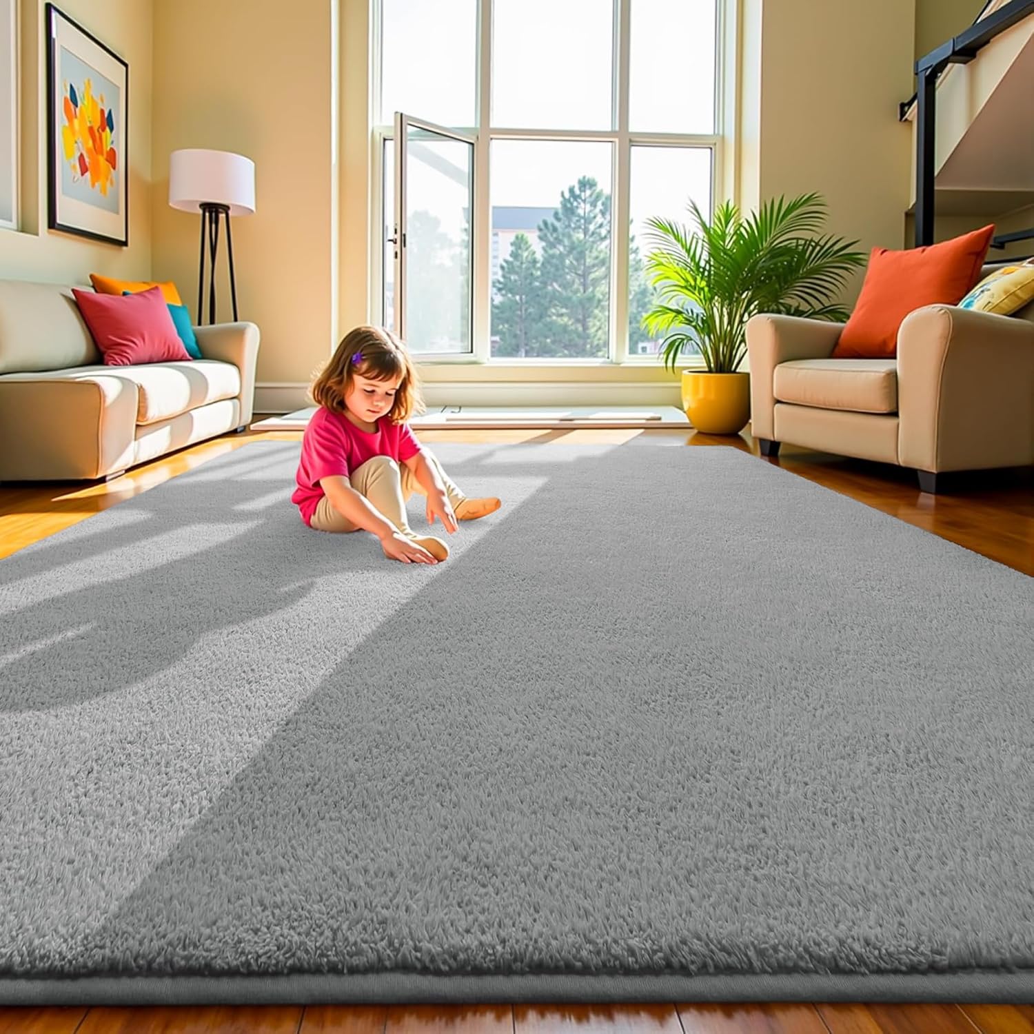 Keeko 4x6 Grey Area Rugs for Bedroom, Soft Modern Living Room Rug Indoor Non Slip Low Pile Washable Rug Fluffy Fuzzy Memory Foam Carpets Throw Rugs for Kids Nursery Classroom Dorm Room Decor - Image 3