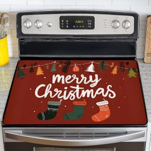 NYZE Stove Cover for Electric and Glass Stove Tops 3-in-1 Stove Mat, Heat Resistant Counter Protector Mat, Non-Slip Surface & Drying Rack (Merry Christmas, 28.5"Lx20.5"W)