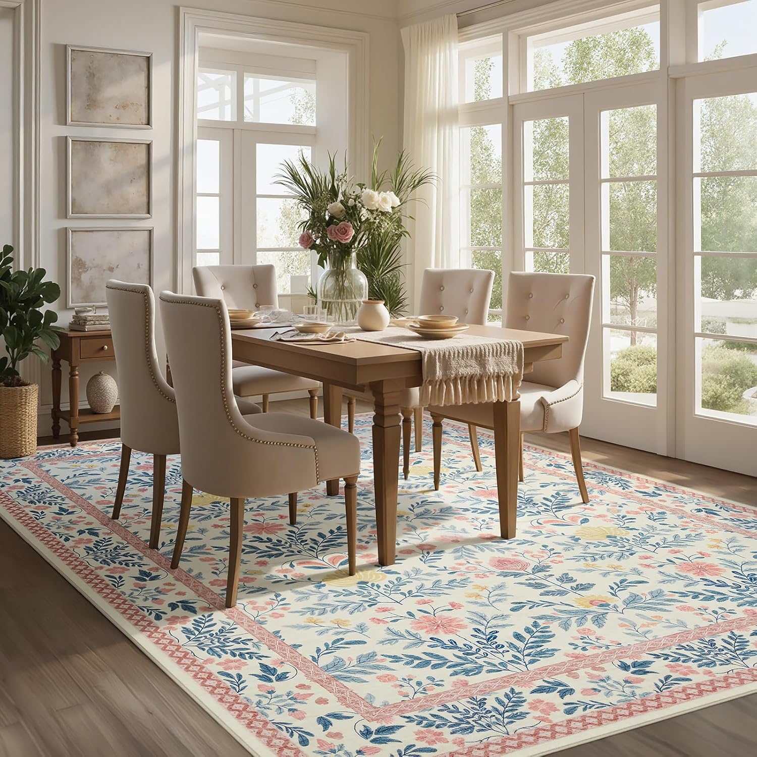 Joydeco Light Pink Washable Area Rugs 8x10 Bedroom Girls Kids Nursery, Boho Floral Large 8 x 10 Area Rugs for Living Room, Non Slip Soft Indoor Floor Carpet for Playroom Dorm Classroom - Image 8