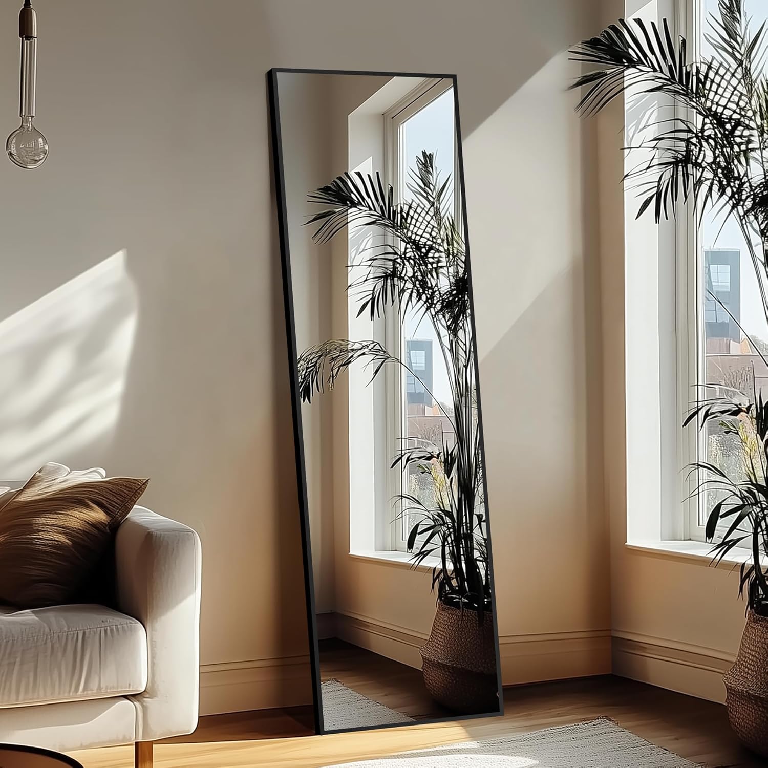 Delma Full Length Standing Mirror,Large Floor Mirror with Aluminum Frame for Bedroom, Bathroom, Living Room,Wall Mount or Freestanding Design(with Stand,Rect 69x24-Black) - Image 2