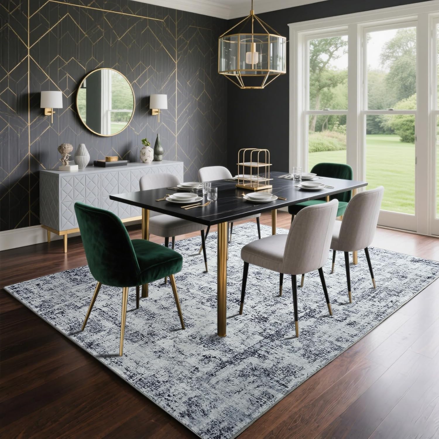 HOMORE Machine Washable Rug 6x9 Grey Rug for Living Room, Modern Neutral Rugs for Bedroom Non Slip Carpet for Kids Nursery Room, Gray Area Rugs for Dining Room Kitchen Dorm - Image 2