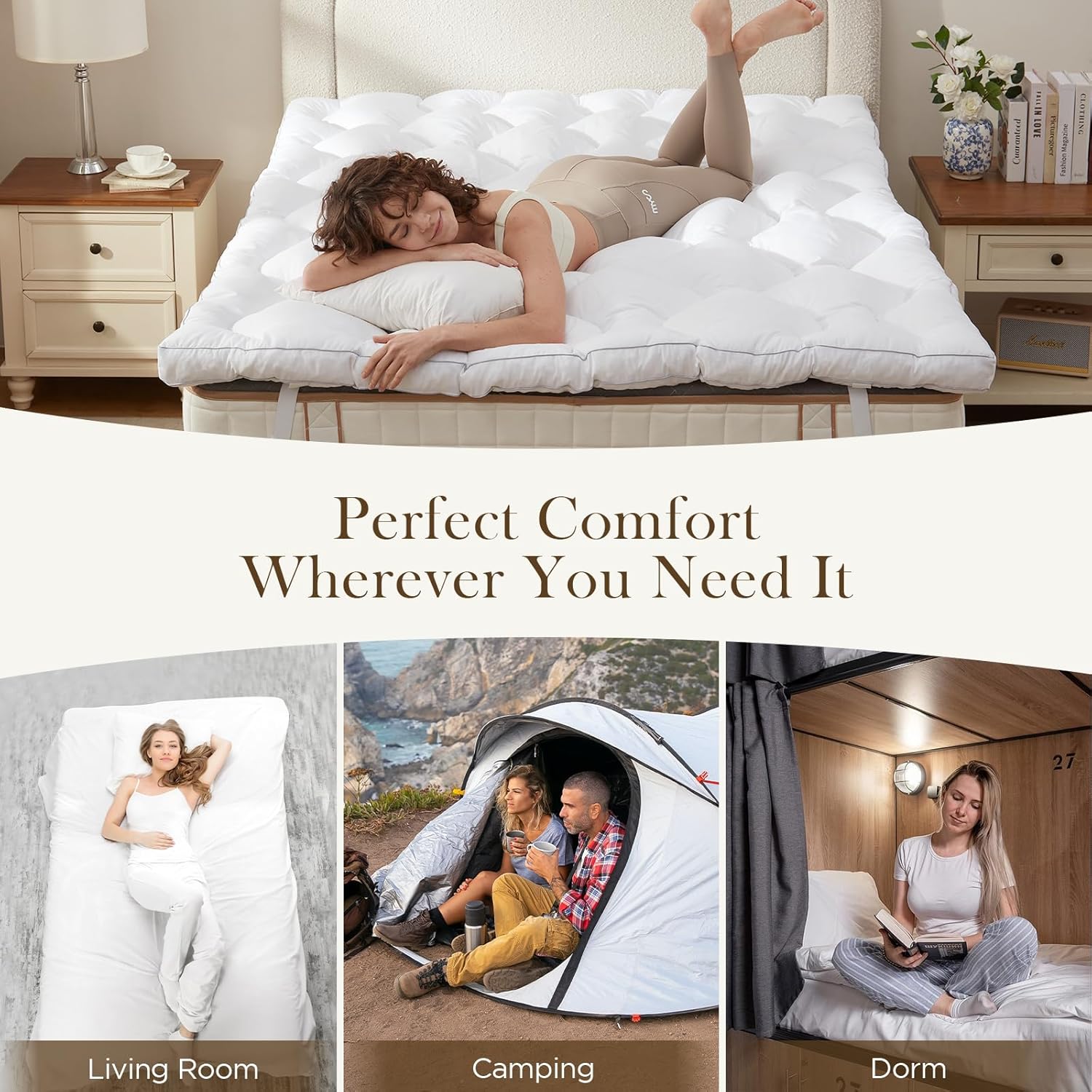 Decroom 3 Inch Memory Foam Mattress Topper Queen Size for Back Pain Relief, Thicked Down Alternative-Lined Mattress Pad,Filled with Breathable & Soft Memory Foam Pillow Top, 80x60x3 Inch - Image 7