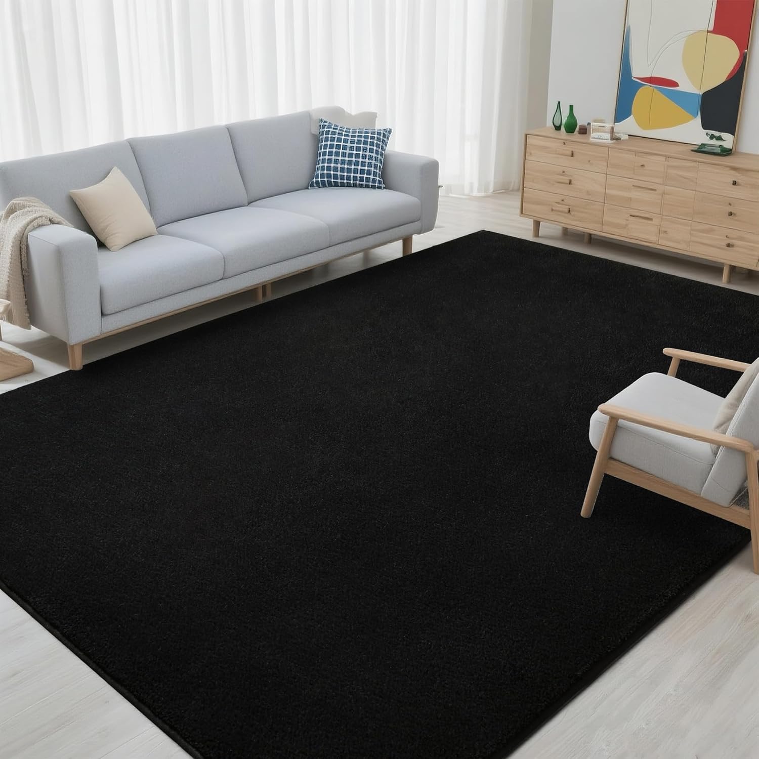Foxmas 4x6 Area Rugs for Bedroom Living Room, Black Soft Thickened Memory Foam Carpet, Non-Slip Washable Indoor Modern Minimalist Shaggy Rug for Boys Girls Dorm Home Decor - Image 2