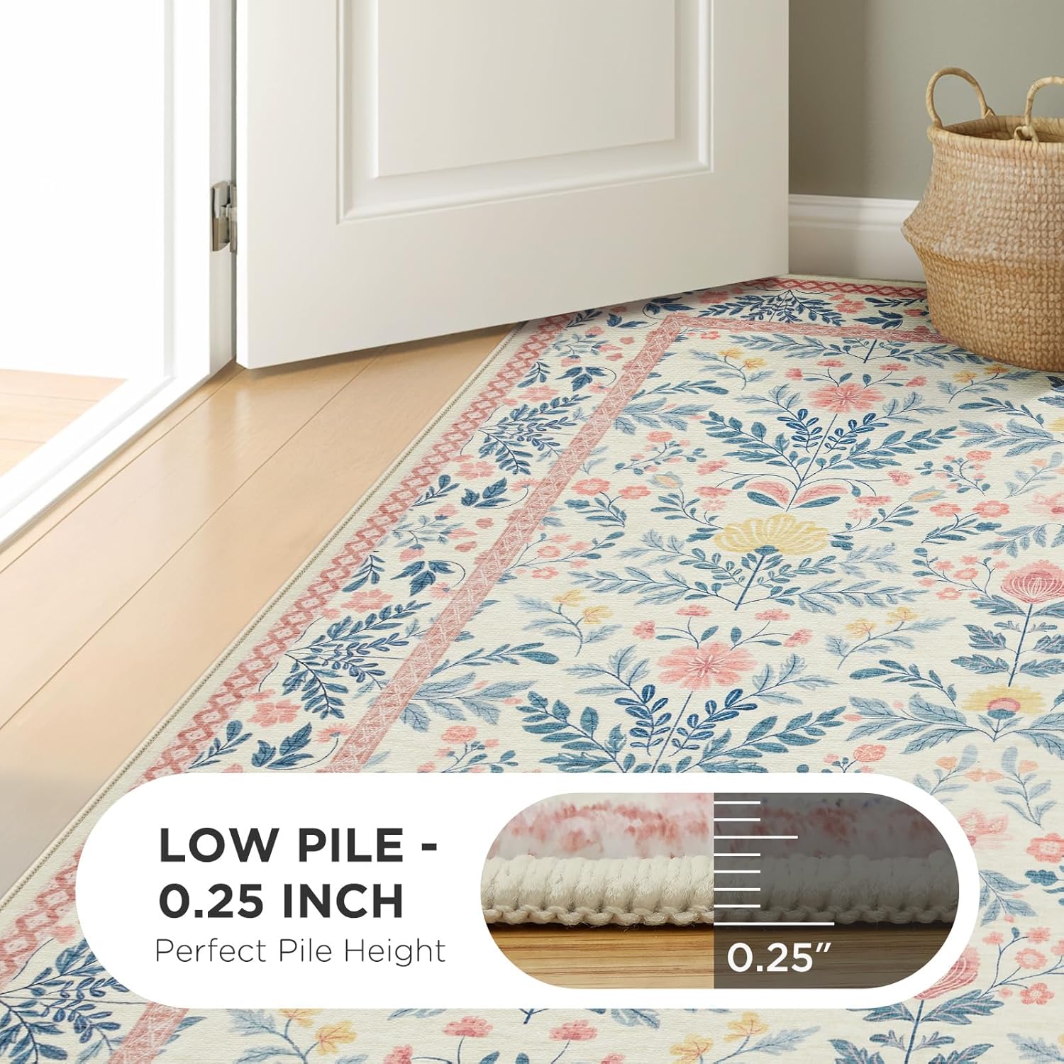 Joydeco Light Pink Washable Area Rugs 8x10 Bedroom Girls Kids Nursery, Boho Floral Large 8 x 10 Area Rugs for Living Room, Non Slip Soft Indoor Floor Carpet for Playroom Dorm Classroom - Image 6