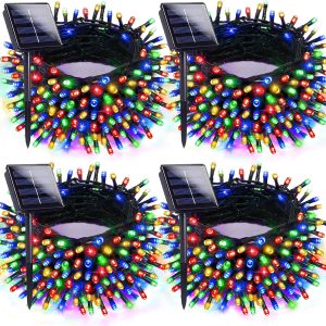 4pk Multi-Colored Solar Christmas Lights Outdoor Waterproof, 400 LED 132 FT Solar Powered LED String Lights Green Wire with 8 Modes, Solar Fairy Lights for Xmas Tree Party Wedding Garden Decorations