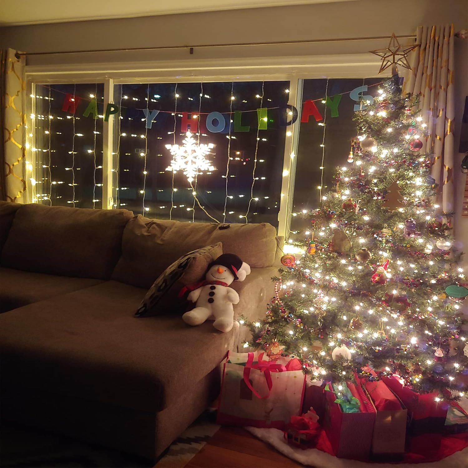 Honche 300Led Fairy Curtain String Lights 10x10ft with Remote Window Lights for Bedroom Wedding Party Festive Season Propose Christmas Decoration(Warm White) - Image 4