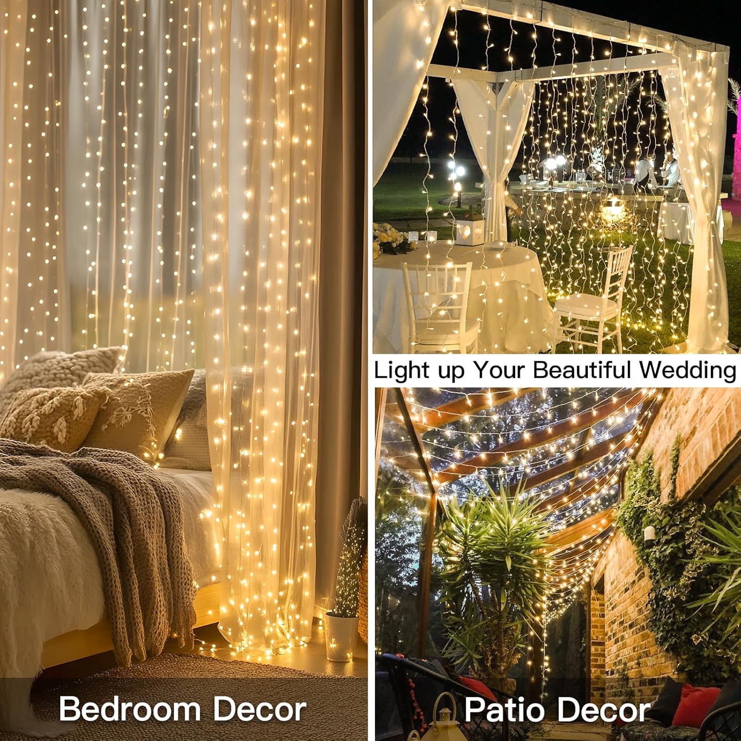 suddus Curtain Lights for Bedroom, 300 Led 9.8x9.8ft Hanging String Lights Outdoor, Fairy Curtain Lights Indoor for Christmas, Dorm, Wall, Backdrop, Window, Wedding, Party, Birthday Decor, Warm White - Image 4