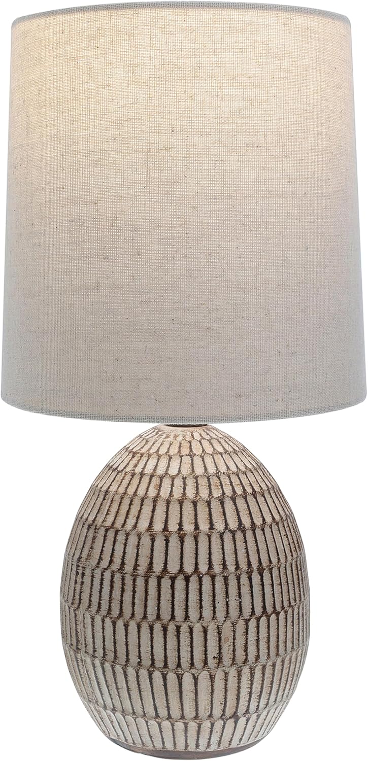 Xtreme Ceramic Table Lamp with Shade, 12.75” inch Carved Textured Table Lamp, Brown Modern Lamp with Beige Shade, Small Bedside Lamp for Bedroom Nightstand, Living Room, Requires E26 Bulb - Image 8