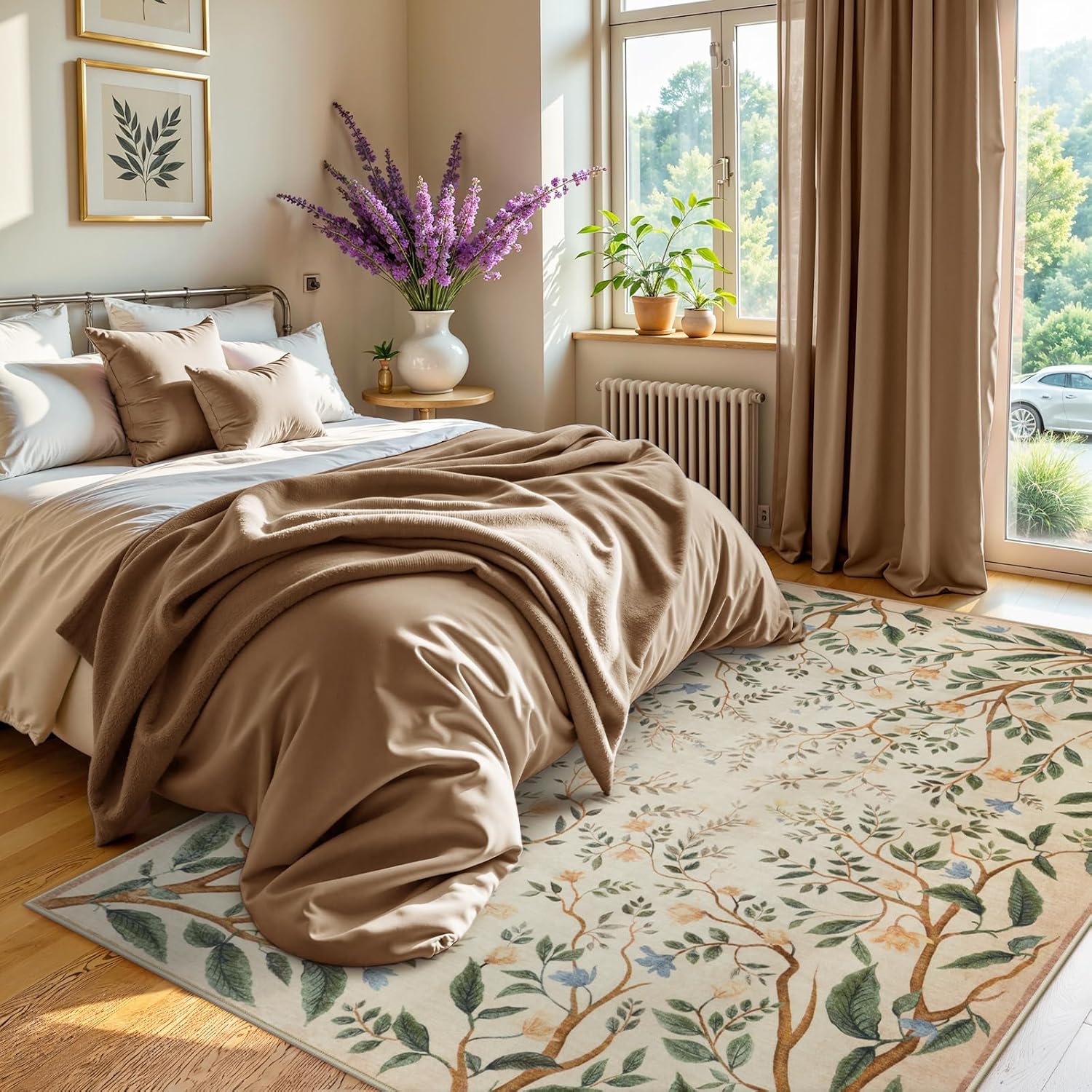 Collive Washable Area Rugs for Living Room, Beige 5x7 Bedroom Rug, Floral Forest Botanical Flourishing Vines Soft Non-Slip Stain Resistant Boho Carpet for Dining Room Office - Image 7