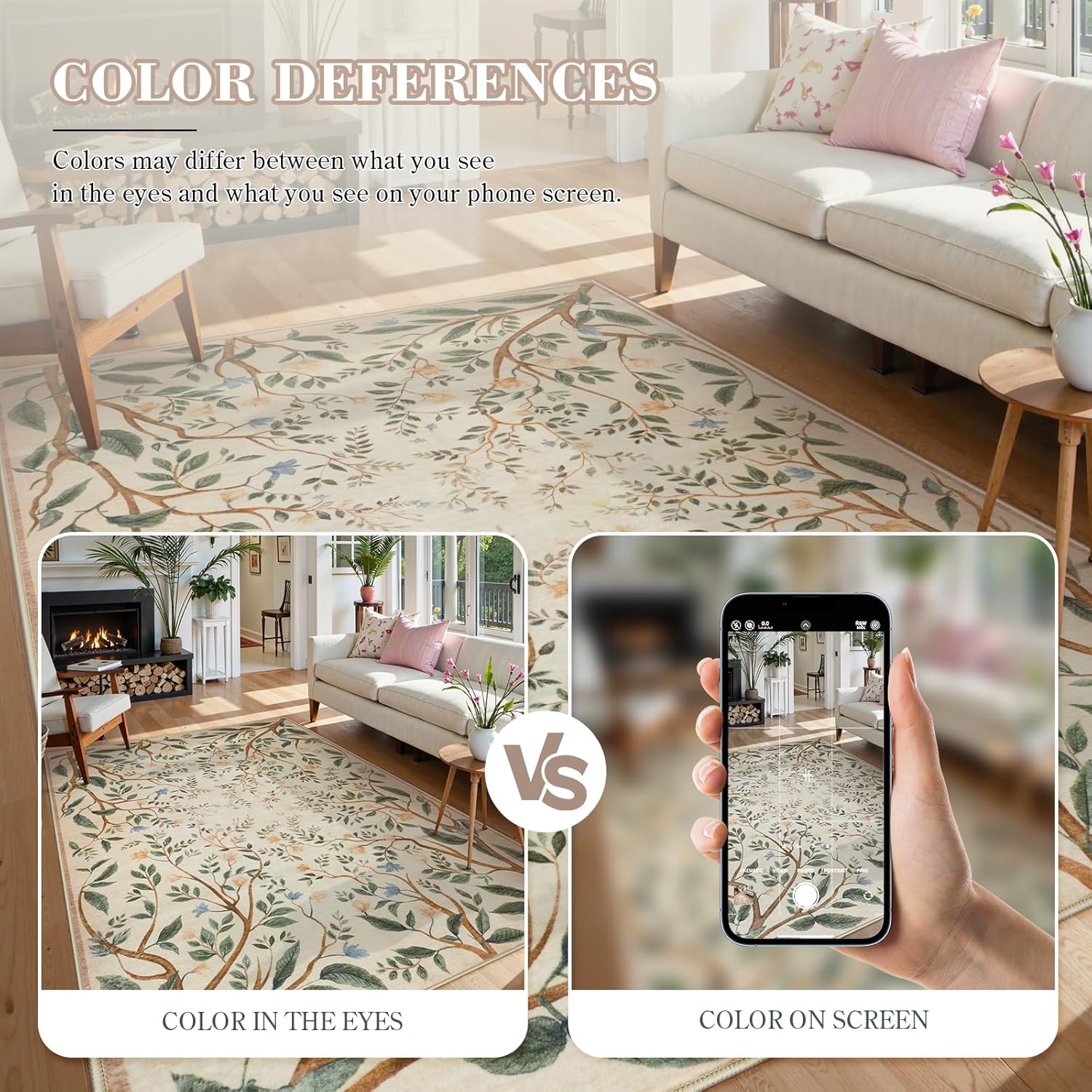 Collive Washable Area Rugs for Living Room, Beige 5x7 Bedroom Rug, Floral Forest Botanical Flourishing Vines Soft Non-Slip Stain Resistant Boho Carpet for Dining Room Office - Image 6