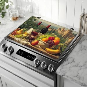 Stove Top Covers for Electric Stove,Vintage Wine Glass Top Cover Non-Stick Kitchen Pad for Gas Cooktop Washable Countertop Protector Mat Keep Stove Clean 28.5'' x 20.5''