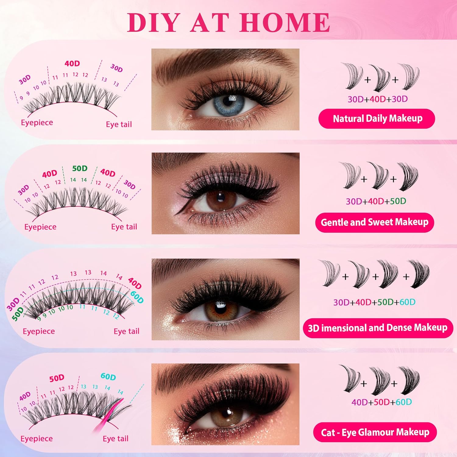 Waltz Lash Clusters Kit - Lash Clusters Lash Extension Kit with Bond and Seal Eyelash Cluster 30D40D50D60D-0.07 D Curl lashes Eyelash Extension Kit DIY at Home - Image 6