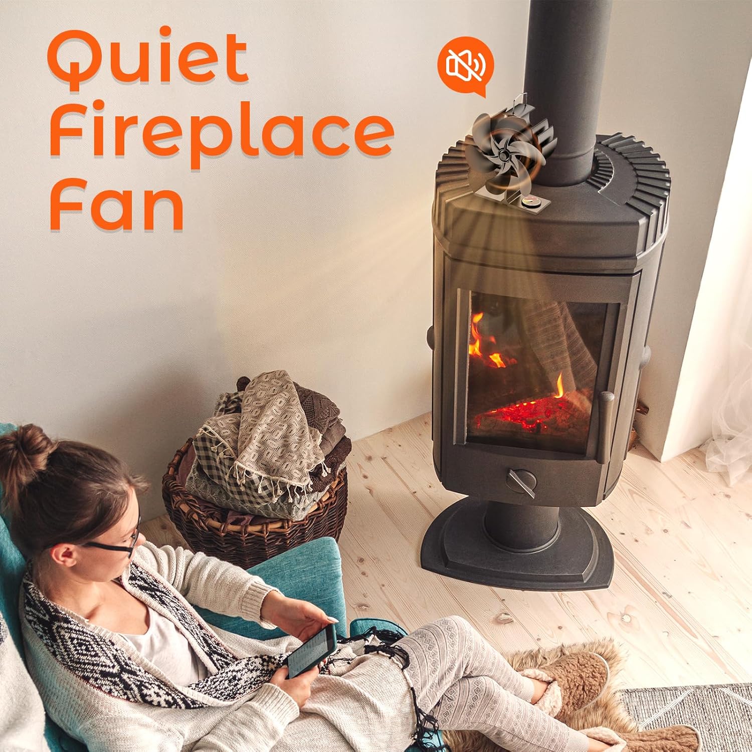 Wood Stove Fan, 6 Blades Heat Powered Fireplace Fan with Temperature Reminder, Silent Stove Top Fans, Non-Electric Fan for Wood Burning Pellet/Log Burner/Fireplace - Image 2