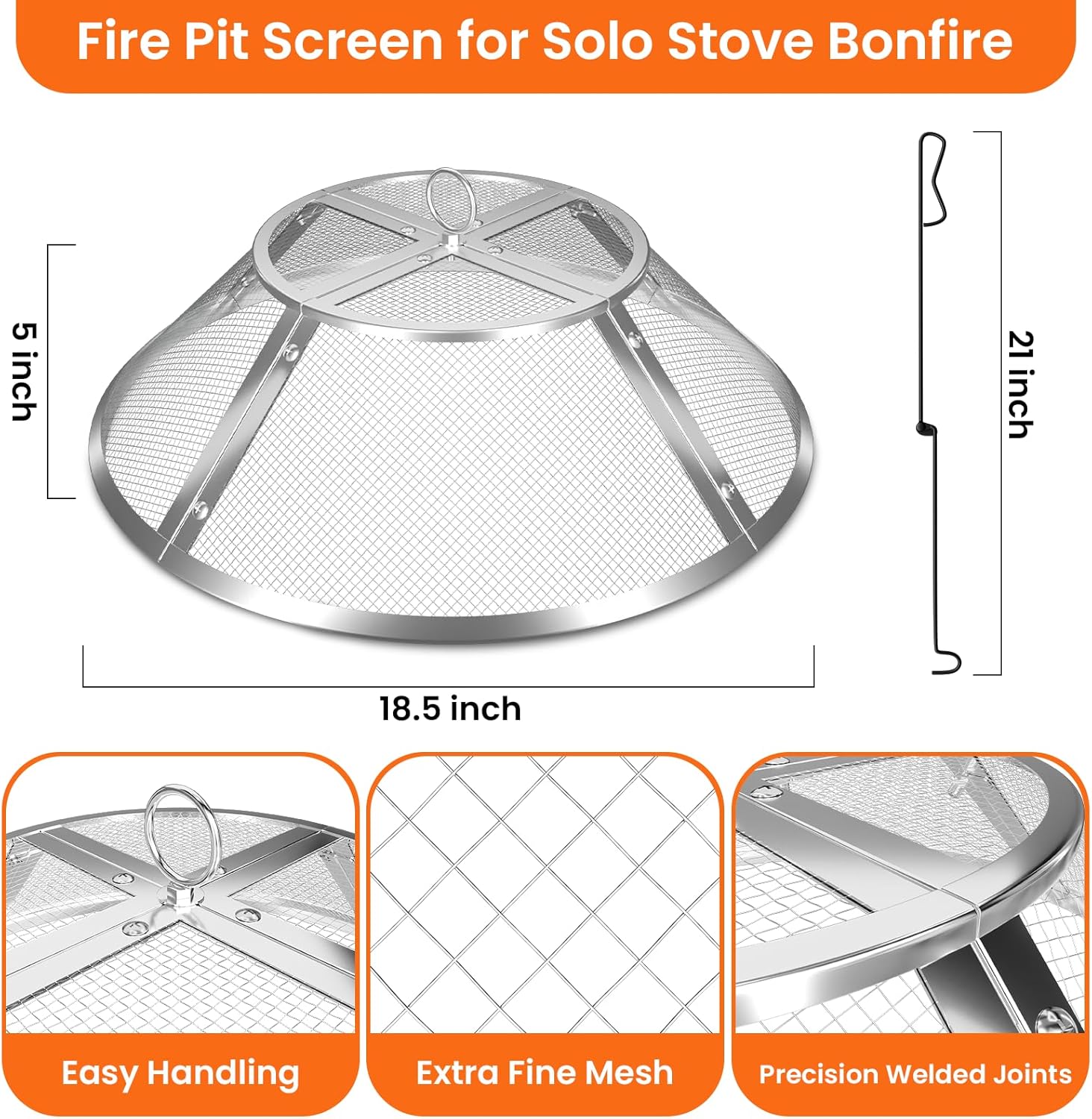 Fire Pit Spark Screen for Solo Stove Bonfire Accessories, 19.5 Inch Spark Shield for Solo Bonfire, Heavy-Duty 304 Stainless Steel Mesh Fire Pit Screen Cover with Removal Tools - Image 3