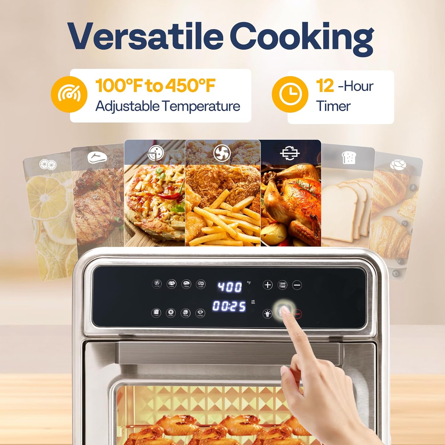 VIVOHOME 21 Qt Air Fryer Toaster Oven Combo, 8-in-1 Convection Oven Countertop with Rotisserie and Dehydrator, Stainless Steel Digital Air Fryer Oven with 7 Accessories, 1800W - Image 3