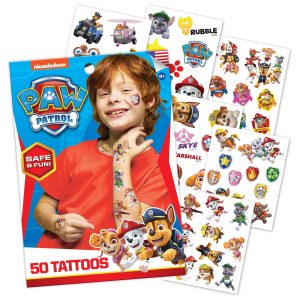 Paw Patrol Temporary Tattoos for Kids (50 pack). Made in the USA w Certified Safe Ink. Birthday Party Supplies and Party Favors Kit. Bulk Temporary Tattoos Stickers Set for Girls and Boys.