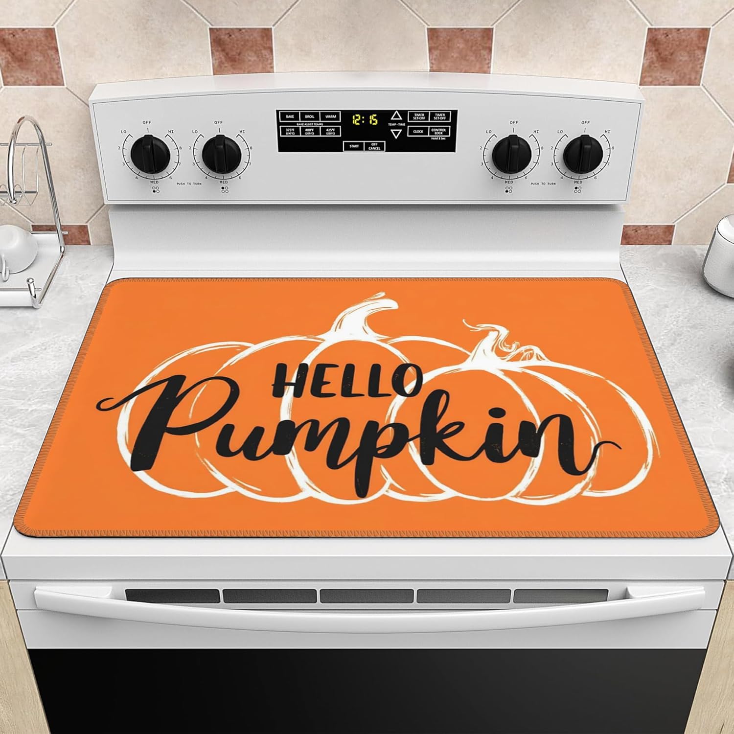 Fall Stove Top Cover for Electric Stove 28″ x 20″ Hello Pumpkin Glass Flat Heat-Resistant Top Stove Mat Oven Induction Cooktop Mat for Kitchen Ceramic Countertop