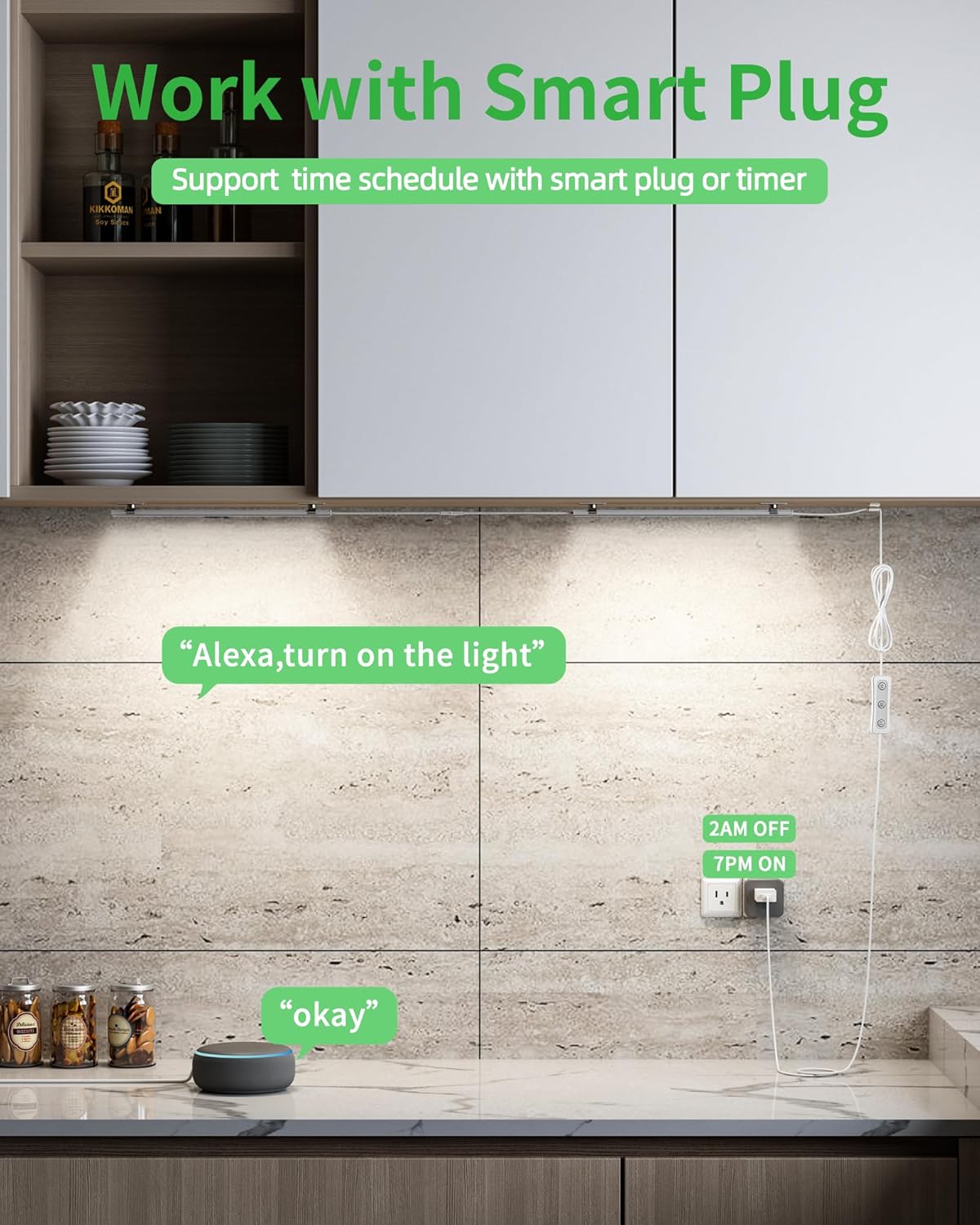 Plug-in Under Cabinet Lighting, Dimmable Counter Lights for Kitchen, 2pcs 12 Inch, Cold White 6000K Linkable USB Led Closet Light, Wired Indoor Night Lights Bar for Desk, Sink,Workbench - Image 3