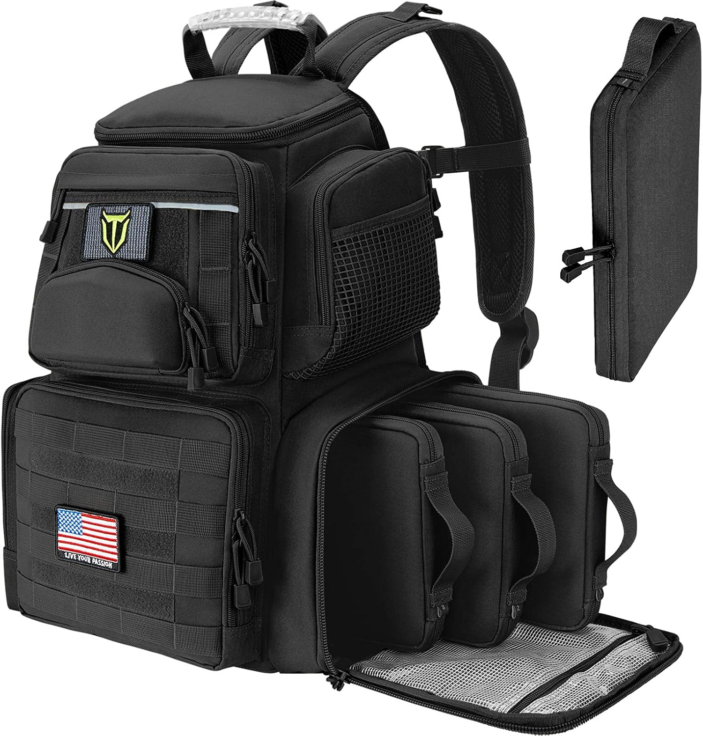 TIDEWE Tactical Range Backpack with Removable Divider, Handgun Backpack with 4 Pistol Case, Range Bag with Hard Glasses Case