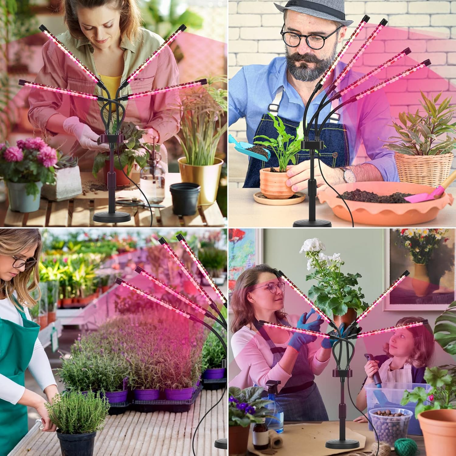 Grow Lights for Indoor Plants, Four Head LED Grow Light with Full Spectrum, Red White Spectrum for Indoor Plant Lamp, Adjustable Gooseneck, Suitable for Vegetation - Image 7