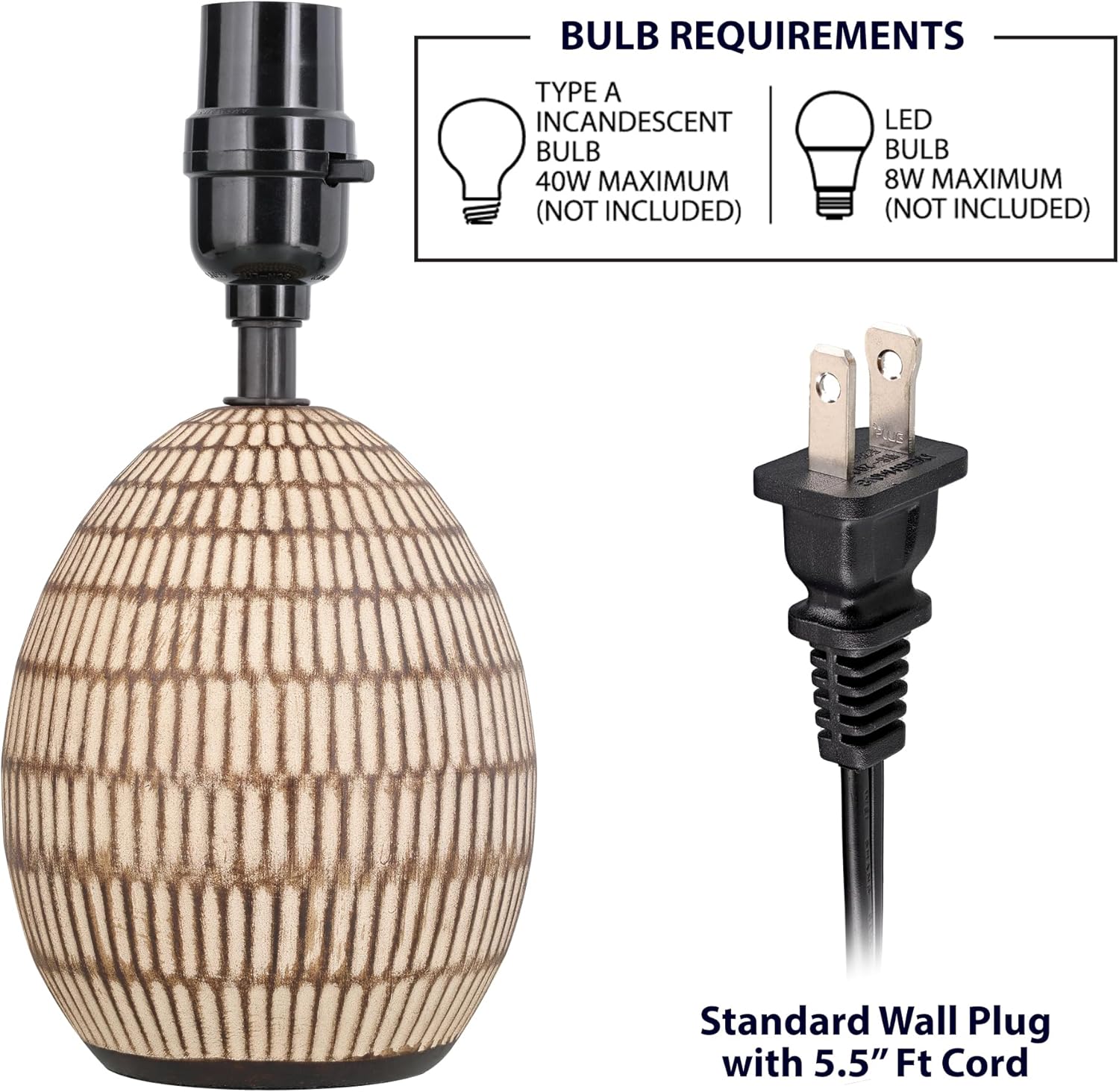 Xtreme Ceramic Table Lamp with Shade, 12.75” inch Carved Textured Table Lamp, Brown Modern Lamp with Beige Shade, Small Bedside Lamp for Bedroom Nightstand, Living Room, Requires E26 Bulb - Image 7