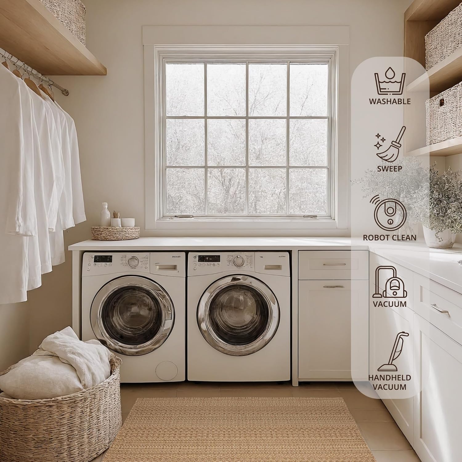 3x5 ft Area Rug - Machine Washable Non-Slip Boho Rug for Living Room, Woven Rug for Bedroom, Dining Room, Home Office - Soft, Lightweight, Stain-Resistant, Soundproof - Light Taupe Brown - Image 7