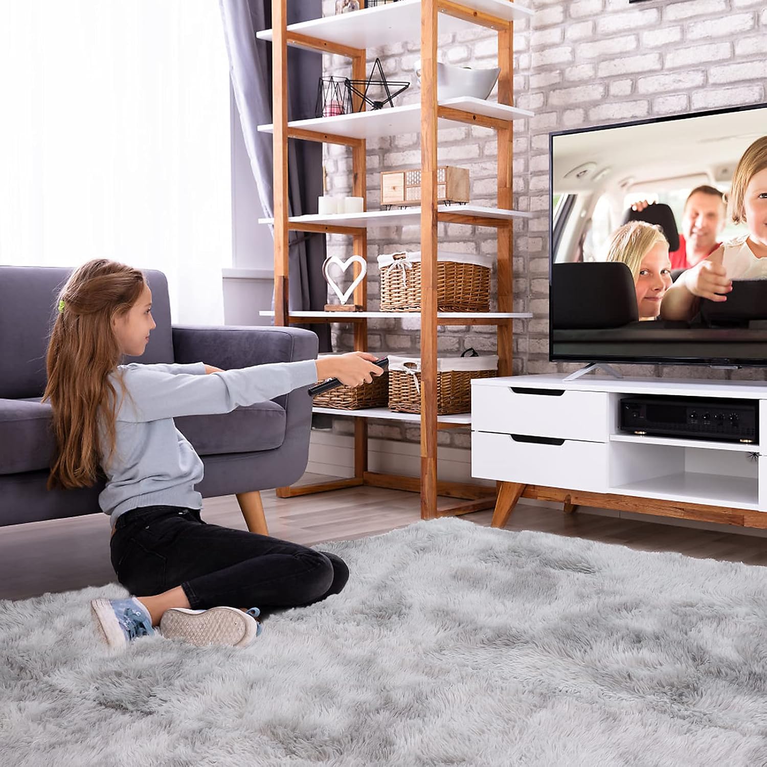 YOBATH Fluffy Shag Area Rugs 5x7 for Living Room Bedroom, Soft Fuzzy Shaggy Carpet Rugs for Girls Boys Kids Indoor Floor Nursery Home Decor, Light Grey - Image 5