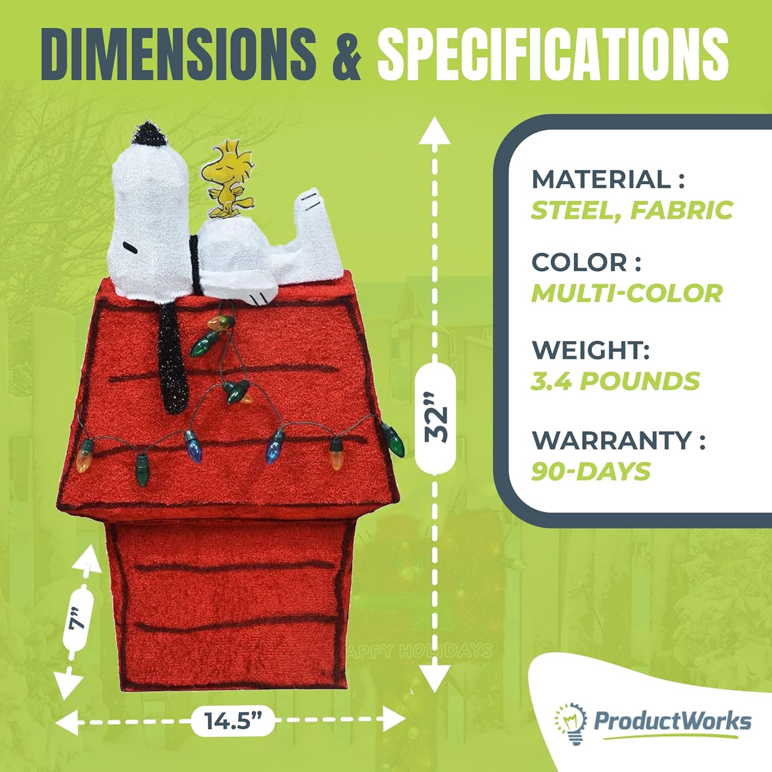 ProductWorks Peanuts Pre-Lit Snoopy and Woodstock Doghouse Indoor/Outdoor Christmas Yard Ornament, Holiday Display with 80 Lights, 32 Inches - Image 3