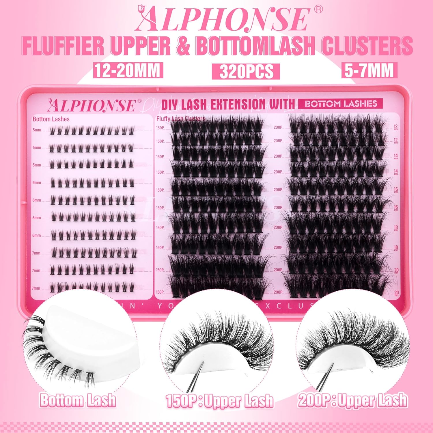 Fluffier Lash Clusters 150D 200D Thick Eyelash 12-20mm Cluster Eyelash Extensions 320pcs Individual Lashes DIY Salon Effect Lash Extension Clusters for Beginners (150D+200D, 12-20mm) - Image 3
