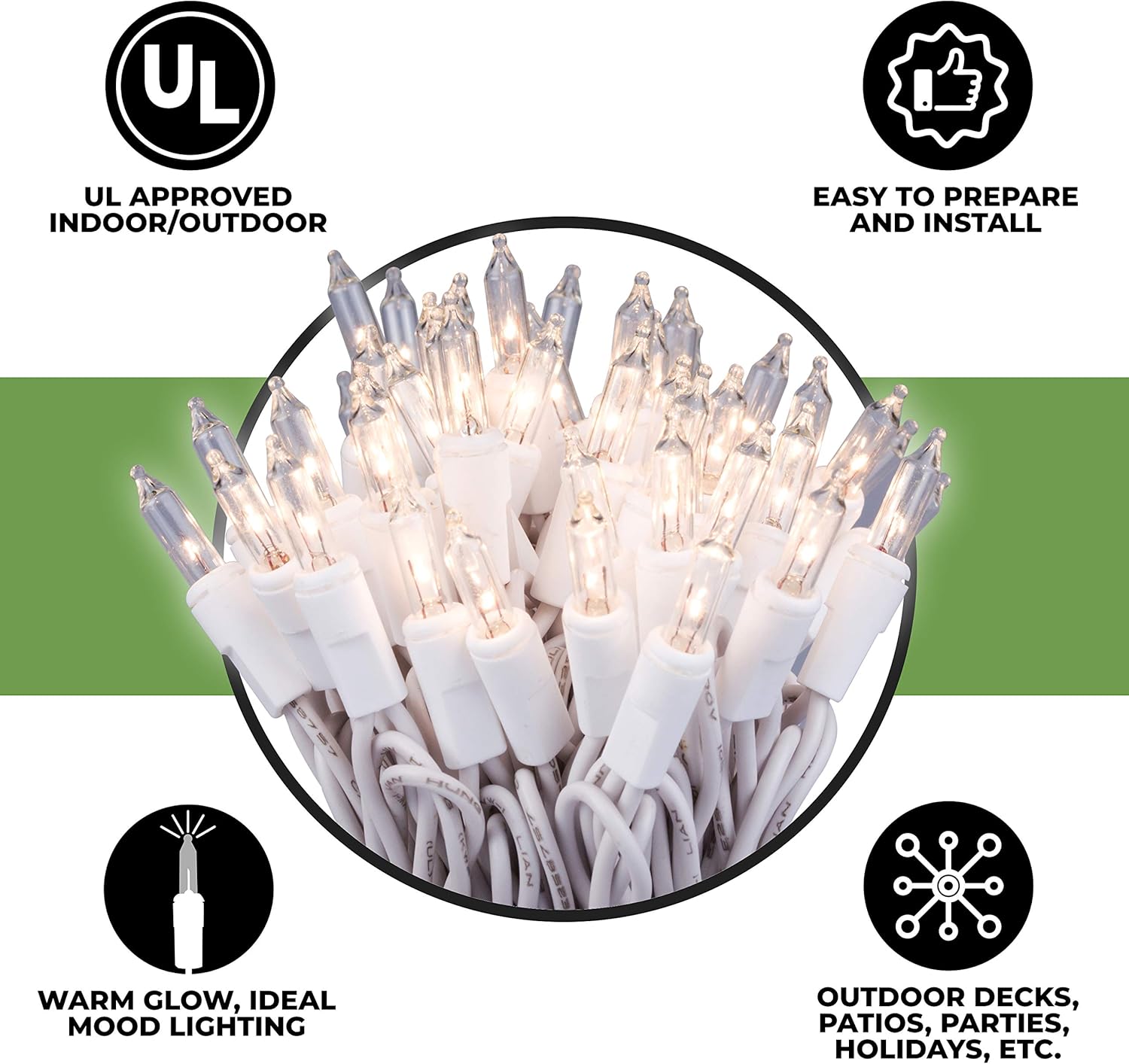 612 Vermont 50 Clear Christmas Lights on White Wire, UL Approved for Indoor/Outdoor Use, 9 Foot of Lighted Length, 11 Foot of Total Length - Image 4