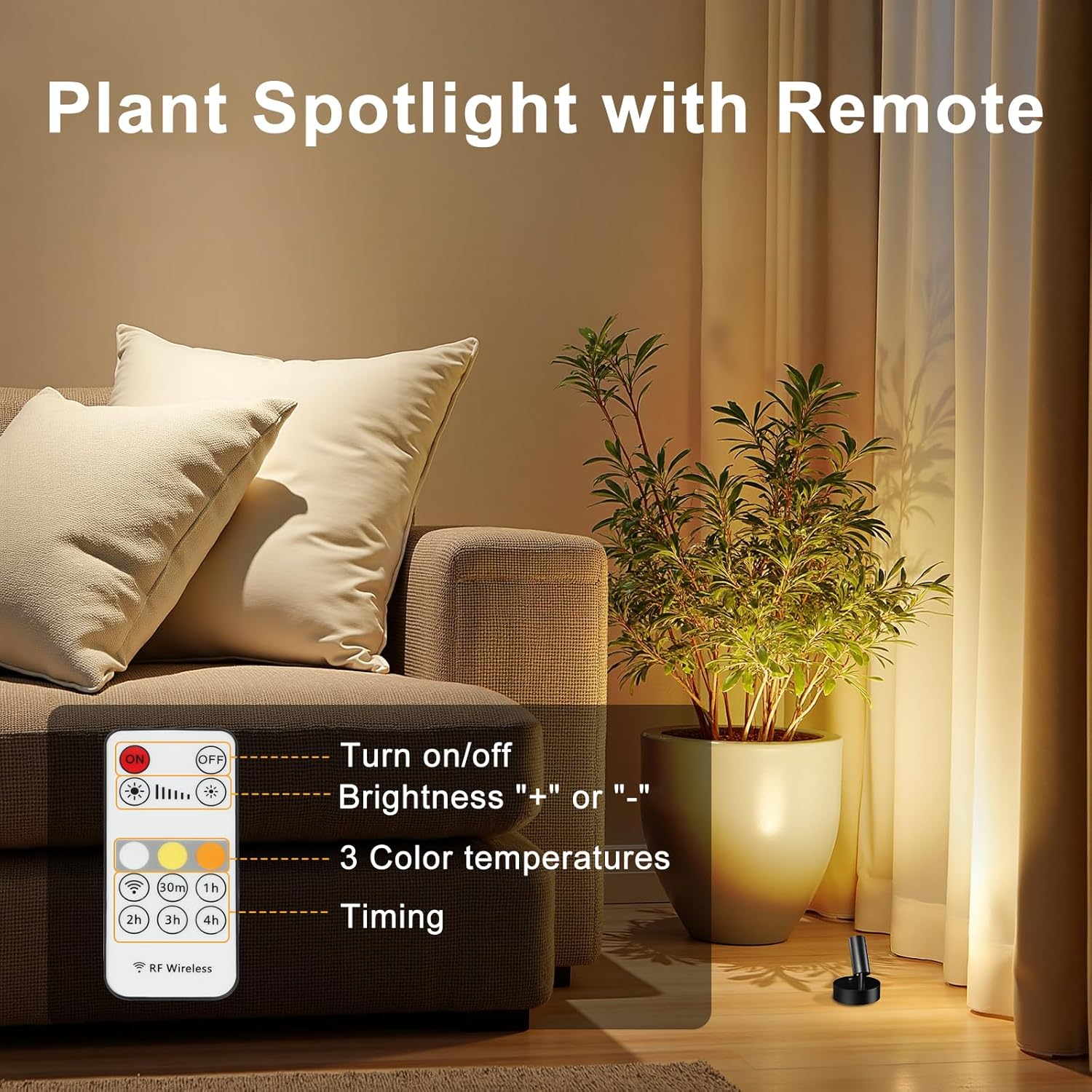 Kimjo Spot Lights Indoor, 4000mAh Rechargeable Battery LED Spotlight Indoor with Remote, Wireless Picture Lights with Timer Dimmable, Uplighting for Plant, Wall Art Display (2 Pack) - Image 4