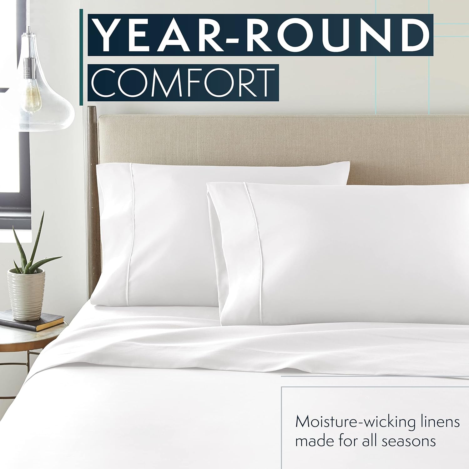 HC COLLECTION Bed Sheets Set King with 2 Pillowcases, Hotel Luxury Platinum 1800 Series Brushed Microfiber Sheet w/Deep Pocket, Ultra Soft Lightweight 4 Pcs Linen Bedding for Hot Sleepers, White - Image 6